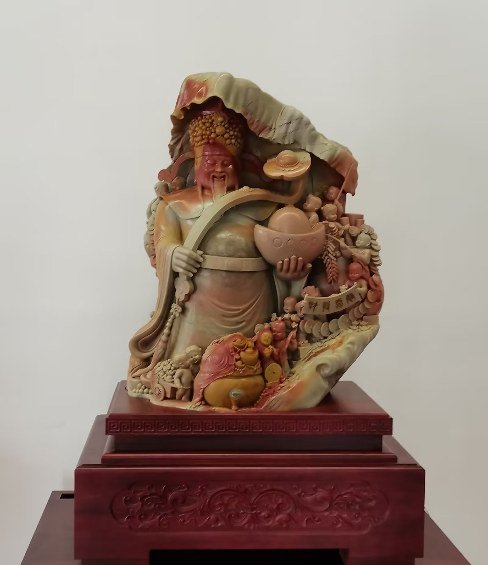 中国　玉石青晶石彫刻　双鶴刻　置物　唐木台付　V　9996 130件青田石雕珍品惊艳亮相义乌大酒店李伟个展诠释“天下石·青田雕”