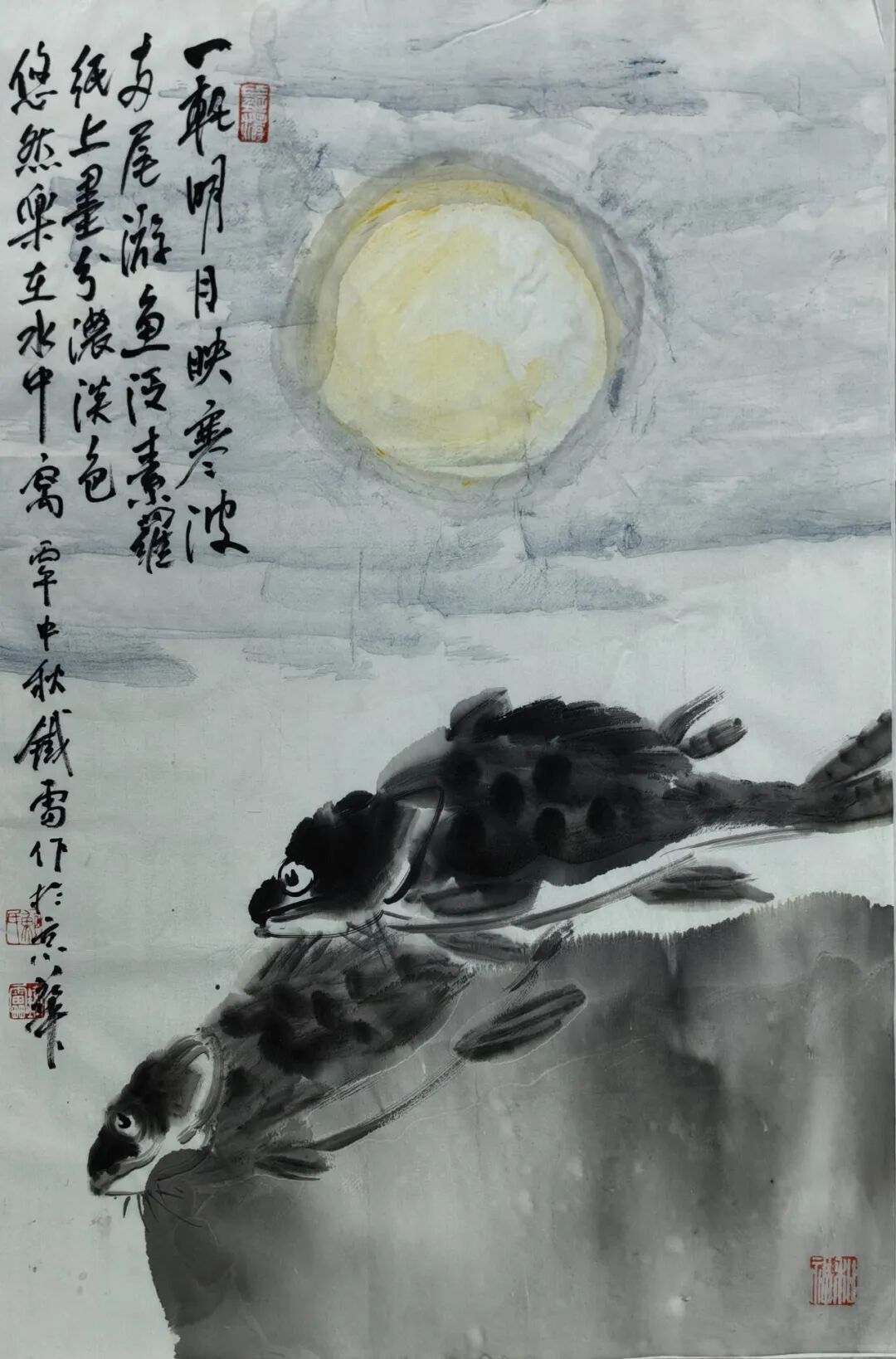 【真作】一水会賞受賞作家 魚雲龍（大浦正江）直筆・肉筆 彩墨画「狐火・狐」 鲍铁雷【皓月当空·翰墨传情】2026中国当代书画名家欢度中秋佳节